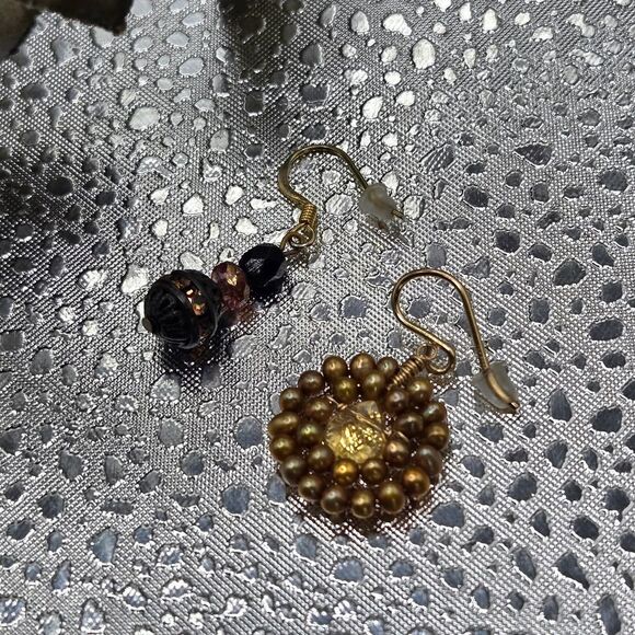 "5/$25" Mismatched Gold Beaded Citrine Gemstone Gold Filled Dangle Earrings - Picture 7 of 8
